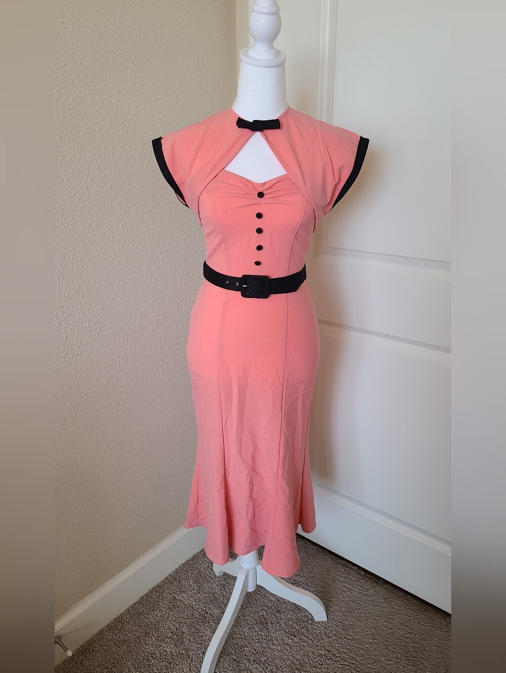 Stop Staring! Coral Pink Wiggle Midi Dress With Bolero Sz XS-S